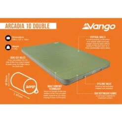 Vango Arcadia 10 Double Self Inflating Mat -Outdoor World Direct Shop arcadia 10 double infographic lowres