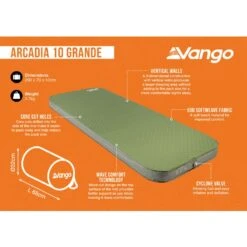 Vango Arcadia 10 Grande Self Inflating Mat -Outdoor World Direct Shop arcadia 10 grande infographic lowres